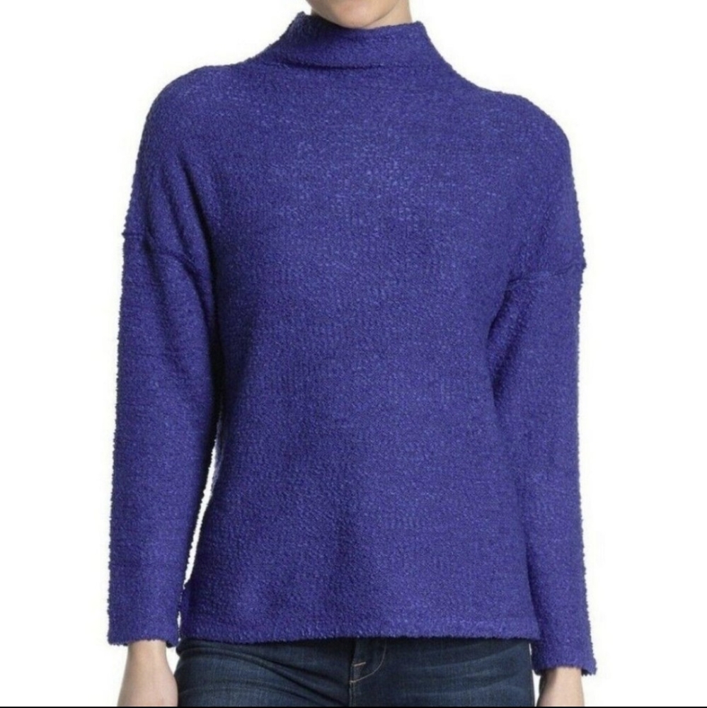 MELLODAY Cobalt Blue Popcorn Knit Mock Turtleneck Sweater Size Medium